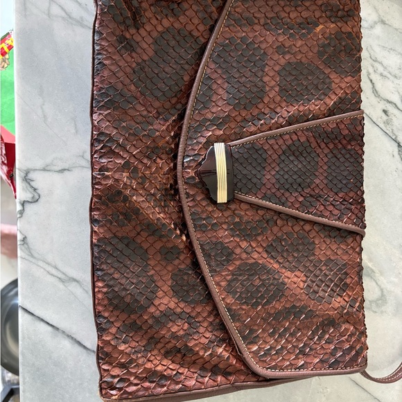 Vintage 1960’s Brown Snake Print Women's Bag - Picture 6 of 9